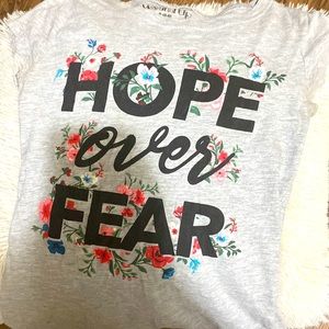 Juniors Summer Tee “Hope Over Fear” | Gray Summer Floral Shirt | Size: S |